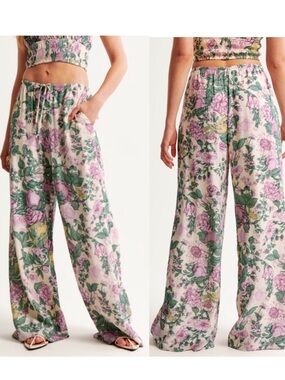 NWOT Abercrombie & Fitch Purple Crinkle Texture Pull-On Palazzo Pants, L Short